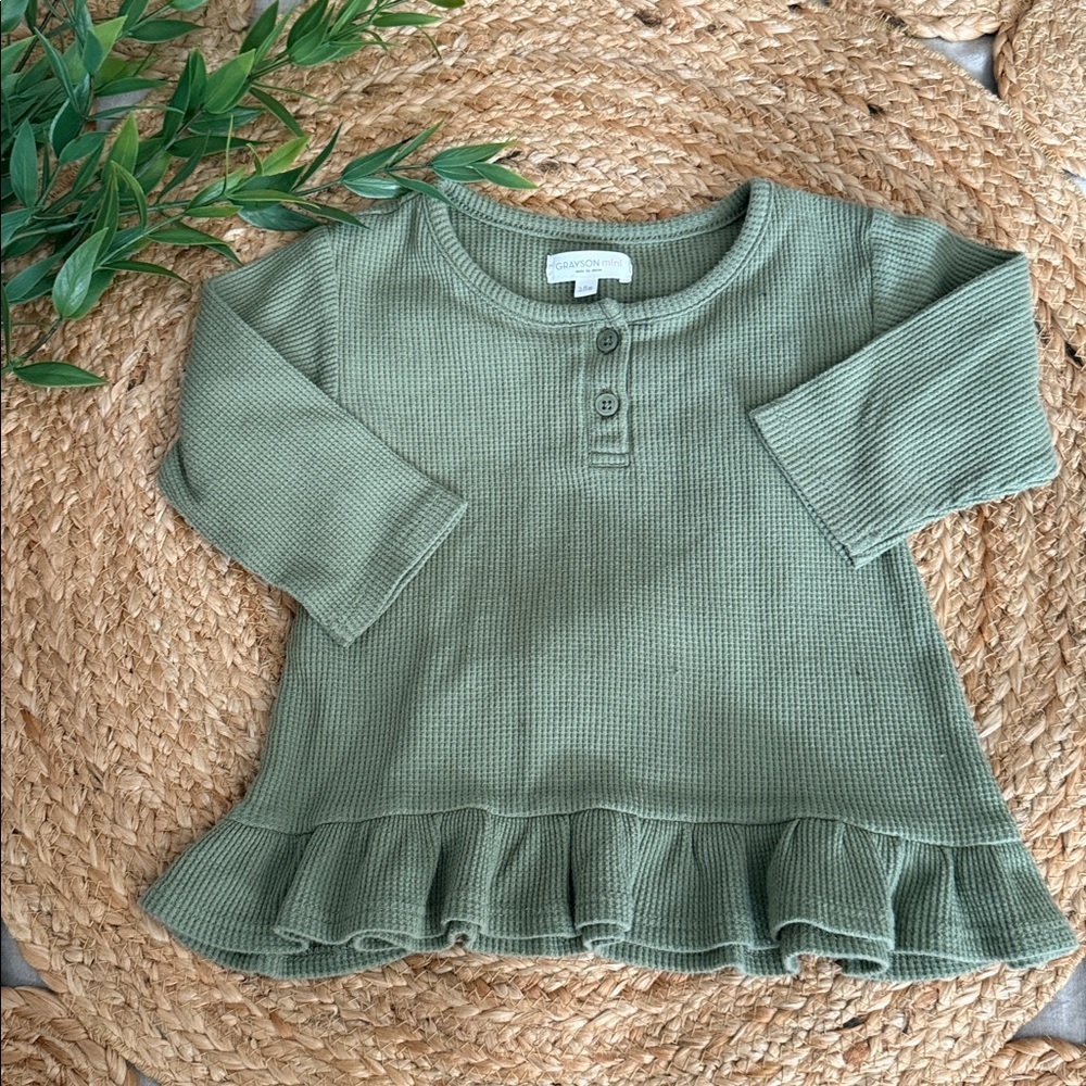 Grayson mini Sage Textured Ruffle top. Size 18mo